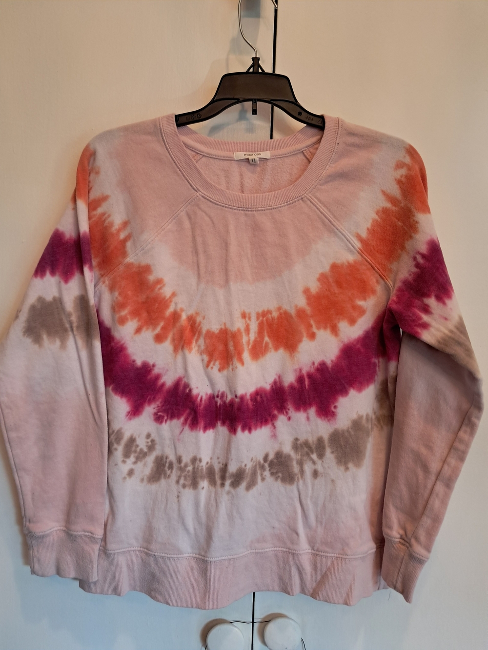 Maurices Pink Tie-Dye Crewneck Sweatshirt with Orange, Magenta & Taupe Accents